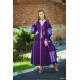 Boho Style Ukrainian Embroidered Maxi Broad Dress Purple with Pink/Light Blue Embroidery